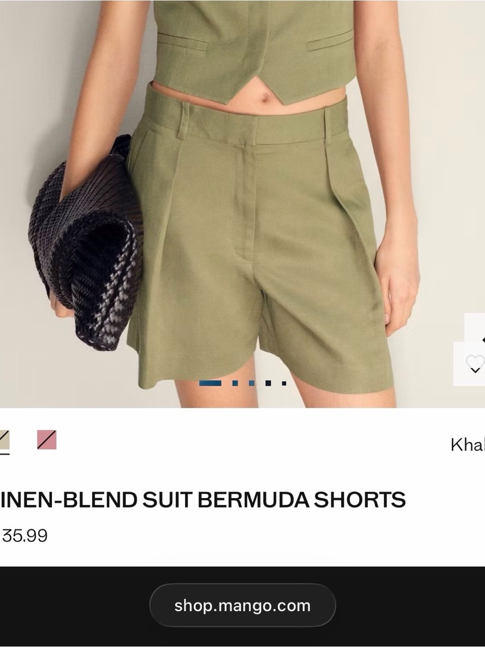Mango Olive Green High-Rise Bermuda Shorts
